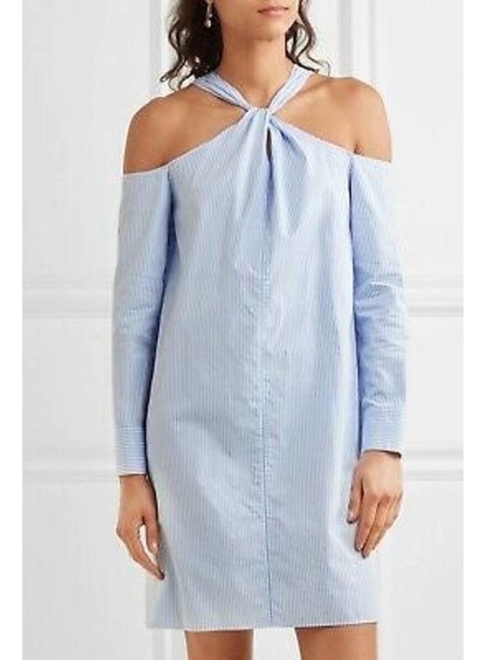 Rag & Bone Collingwood Cold Shoulder Blue White Striped Shirt Dress Size Small